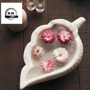 10 Inch White Marble Shell Bowl, Design Carving