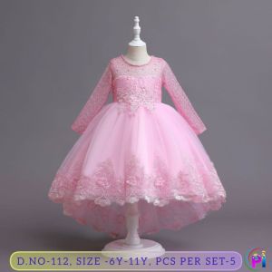 Pink Net Girls Party Wear Frock, Technics : Machine Made