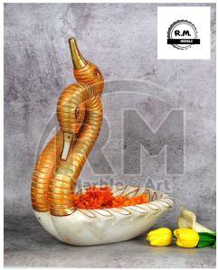 Decorative White Marble Swam Urli Bowl, Color : Golden