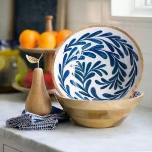 Deep Natural Wood Serving Bowl