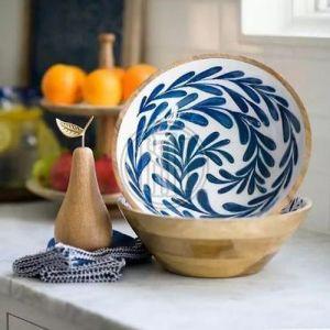 Deep Natural Wood Serving Bowl for Pasta, Fruits