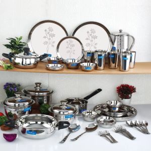 64 Pcs Dine Cook Serve Stainless Steel Dinner Set