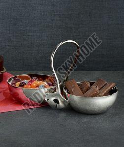 Plain Stainless Steel Ginkgo 2-Bowl Set, Color : Silver