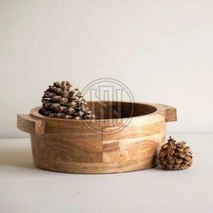 Rustic Deep Wood Serving Bowl for Bread, Fruits