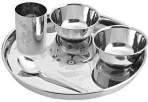 Round Stainless Steel Dinner Set, For Home, Pattern : Plain