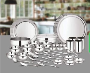 Silver Round Plain Stainless Steel Dinner Set, For Serving Food, Size : Multisizes