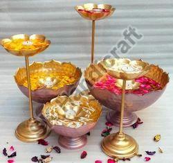 Taj Urli Bowl Set With 3 Lotus Tealight Candle Stand